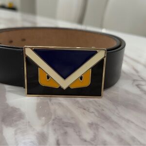 Fendi Black and Gold Belt with Blue and Yellow Accents